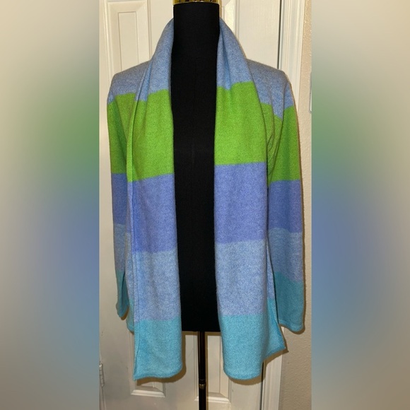 Claudia Nichole Sweaters - Claudia Nichole Striped Cashmere Cardigan Sweater Small Shawl Collar Open Front